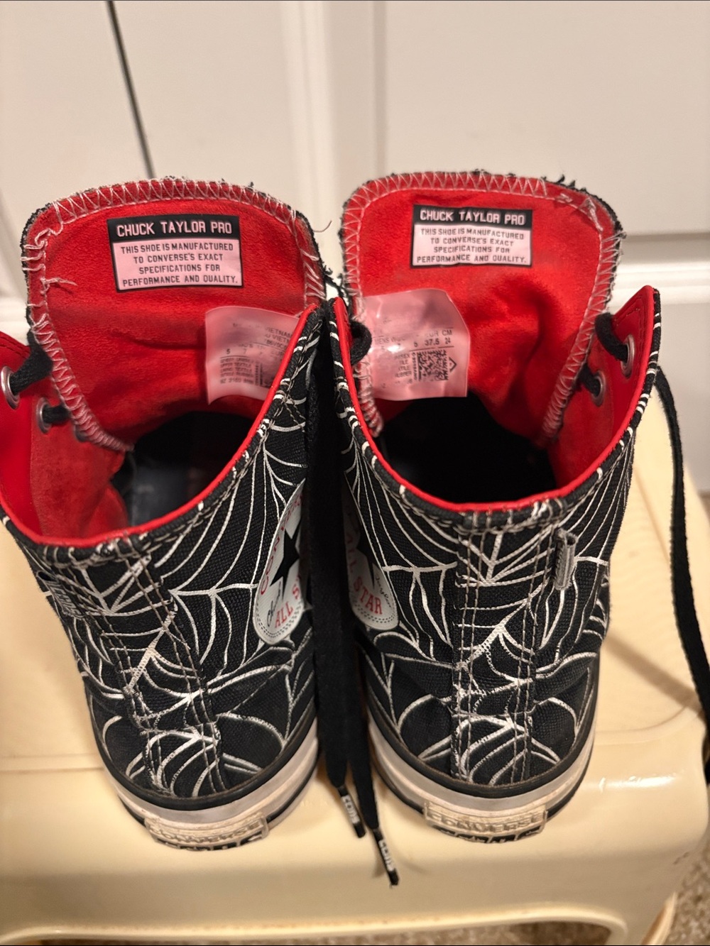 Converse Black Spiderweb High Top Sneakers with Red Lining - Picture 2 of 2